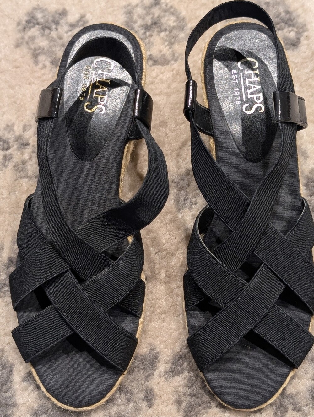 Chaps Della Black Patent & Elastic Sandals Size 10B | Like New in Box